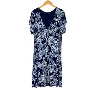 Fresh‎ Produce Emma Dress Plus Sz 1X Ruched Blue Paisley Printed A-Line Stretch